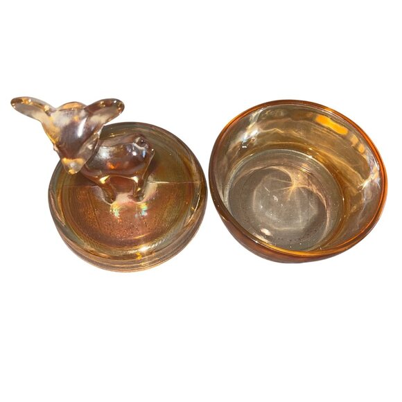 Jeannette 1950s Glass Deer Marigold Trinket Jewelry Covered Dish Candy - Picture 4 of 8